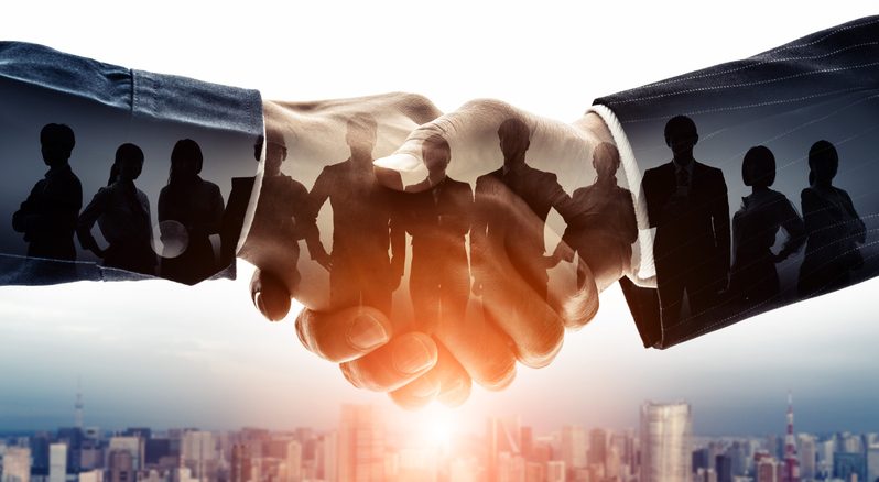 Hand shake with invisible people